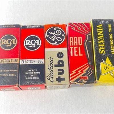 Collection of Five Branded Electron Tubes in Original Packaging