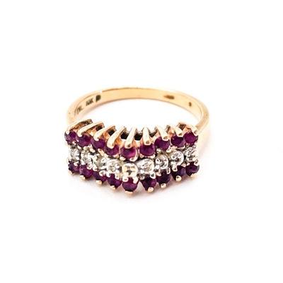 Samuel Aaron THL 10K Gold Ring with Ruby and Diamond Accents Size 5.5