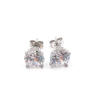 Silver Stud Earrings with Clear Round Stones