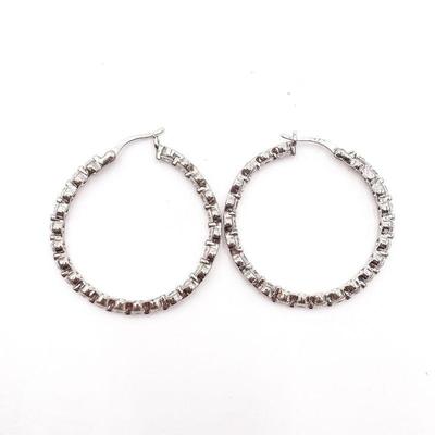 Sterling Silver Hoop Earrings with Clear Stones