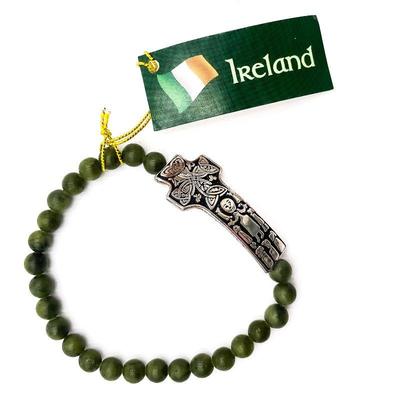 925 Silver Celtic Cross Bracelet with Green Stone Beads