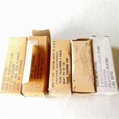 Lot of Five Electron Tubes in Original Boxes, Various Manufacturers