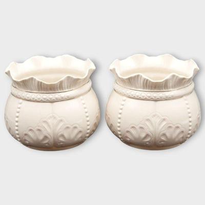 Pair of Belleek Rossmore Planters with Pink & Gold Trim