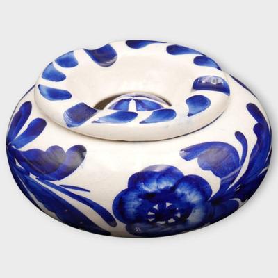 Hand-Painted Ceramic Ashtray in Blue Floral Design