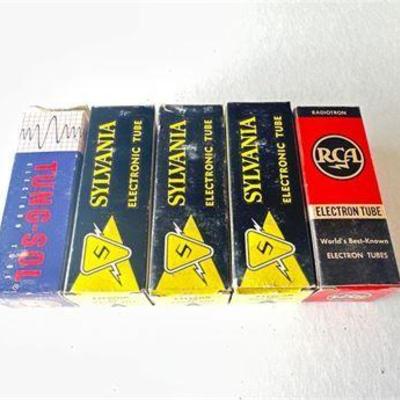 Collection of Sylvania, RCA, and Tung-Sol Electronic Tubes in Original Boxes