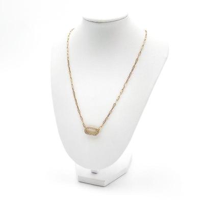 Gold-Tone Necklace with Diamond-Accented Oval Pendant