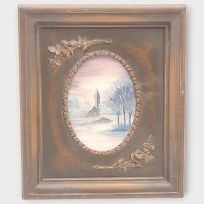 Oil Painting of Snowy Landscape in Carved Frame