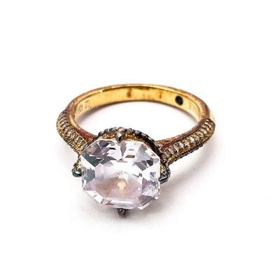 925 Sterling Silver Gold-Tone Ring with Clear Octagonal Faceted CZ Stone