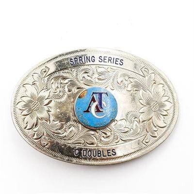 Vintage Montana Silversmiths German Silver Belt Buckle "Auburn Trap Club"