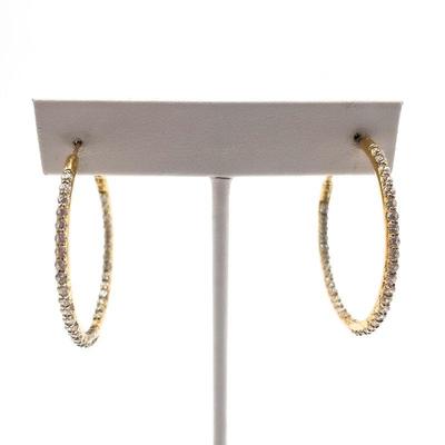 Sterling Silver Hoop Earrings with Rhinestones