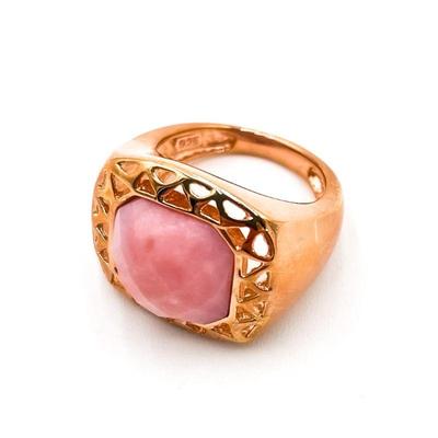 925 Sterling Rose Gold-Plated Ring w/Faceted Pink Stone, Size 7