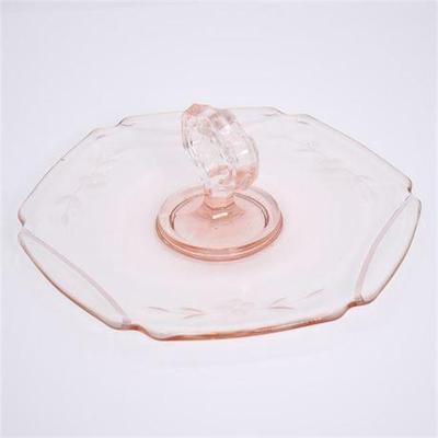 Etched Pink Depression Glass Tidbit Tray