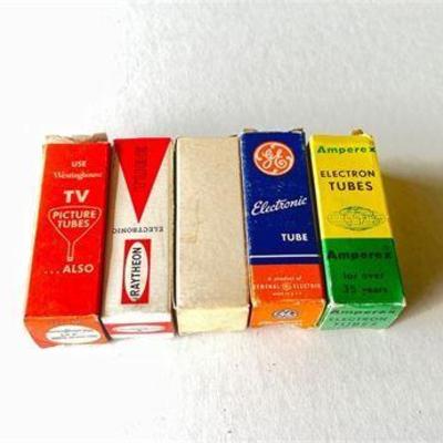 Collection of Five Electron Tube Boxes by Various Brands