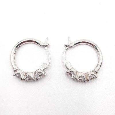 Sterling Silver Hoop Earrings with CZ Stones