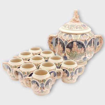 1950s Gerz W. Germany Punch Bowl & Mug Set, 11 Pcs