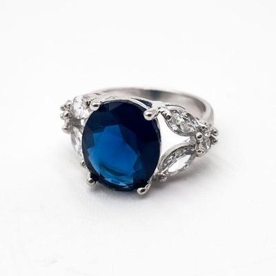 Blue Sapphire & Diamond Ring Size 5