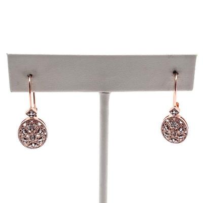 Pair of 925 Rose-Tone Drop Earrings with Pave-Style Accents