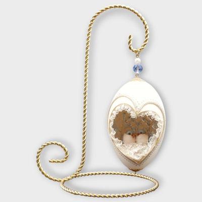 Vintage Eggshell Diorama Ornament w/ Birds & Metal Stand