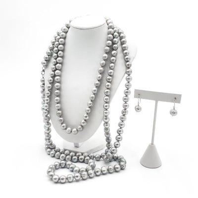 Silver-Tone Simulated Pearl Jewelry Set with Earrings