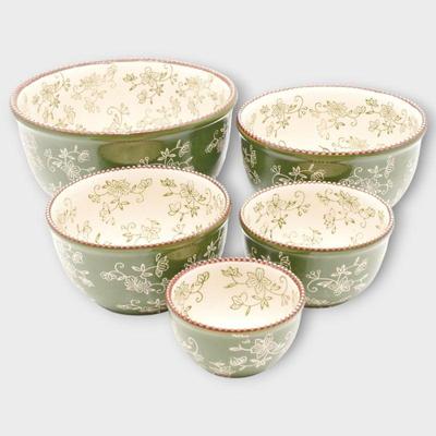 Temp-Tations Floral Lace Green Ceramic Bowl Set by Tara