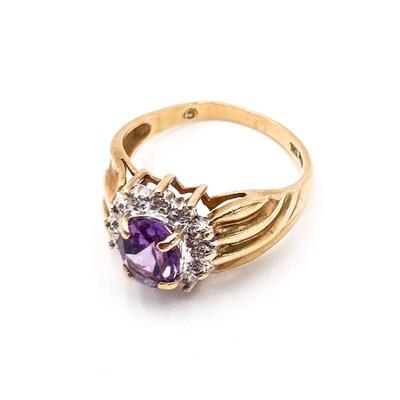Samuel Aaron 10K Gold Ring with Amethyst and CZ Accents Size 7