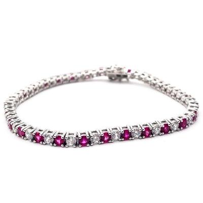 CZ 925 Sterling Silver Pink and Clear Gemstone Tennis Bracelet