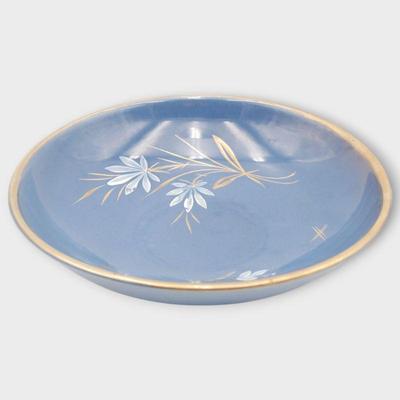 Gilded Blue Glazed Ceramic Bowl w/ Floral Motif
