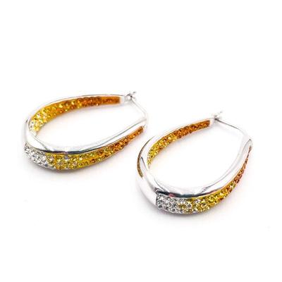 925 Thailand Orange, Yellow and Clear Crystal Hoop Earrings