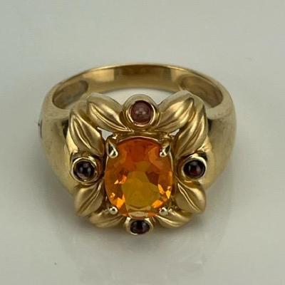 A 14k Yellow Gold Hessonite Garnet Ring