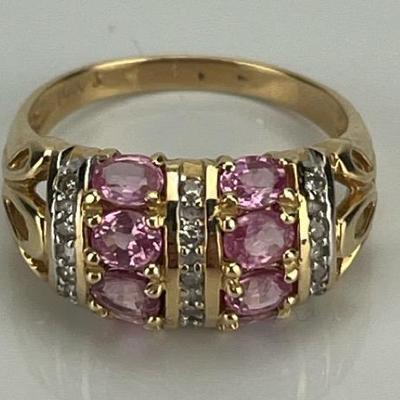 14k Yellow Gold Pink Sapphire & Natural Diamond Ring