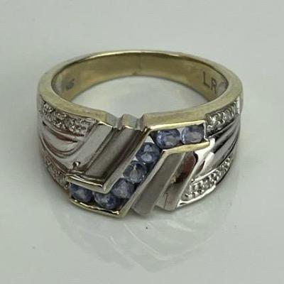 A 14k White Gold Art Deco Modernist Tanzanite Ring