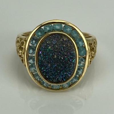 A 14k Yellow Gold Druzy & Apatite Ring