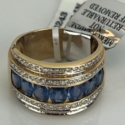 14k Yellow Gold Sapphire & Natural Diamond Ring