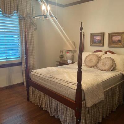 Ethan Allen 4-poster bed with mattress and box springs. Silk bedskirt, drapes etc.