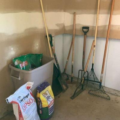 Yard tools and garden soil collection