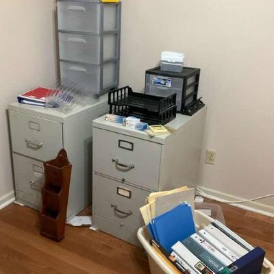 File cabinets cart, and office supplies