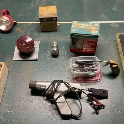 Assorted vintage automotive and electrical parts
