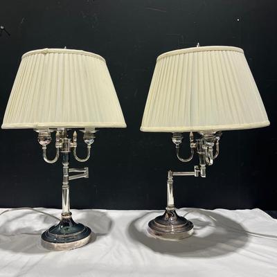 Silver Extendable Table Lamp Pair ~ Heavy 