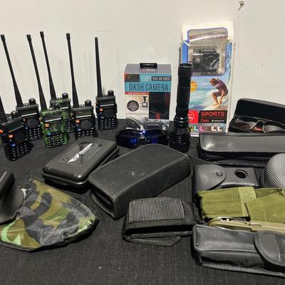 Tactical Mystery Lot ~ Ft. Waterproof Action Camera, Dash Camera, Walkie Talkies & More