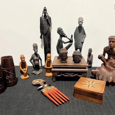 Hand Carved Wood African Art Statues Ashtray & More 