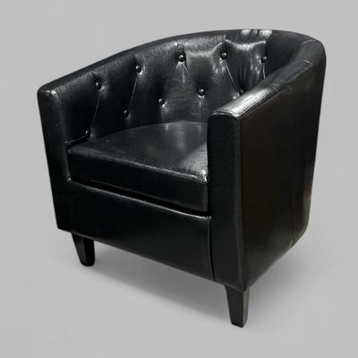 Black Tufted Barrel Accent Chair 