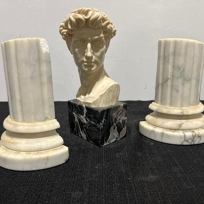 Carved Marble Pillars & David Book Ends Set Of 3pcs