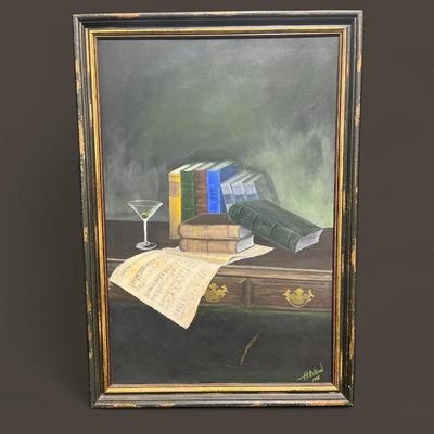 Sophisticated Library Still Life ~ Original Oil Panting Signed 