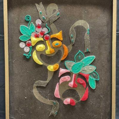 Framed Venetian Mask Beaded Fabric Panel
