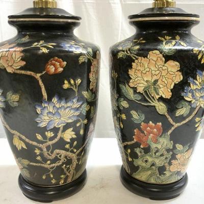 Pair Hand Painted Asian Porcelain Lamps
