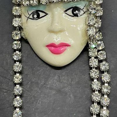 Vintage Crystal Flapper Girl Brooch
