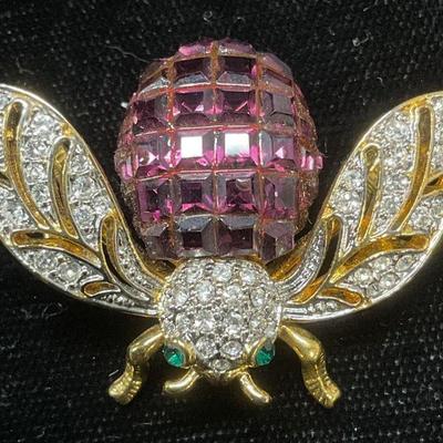 Vintage Gold Tone Crystal Fly Brooch
