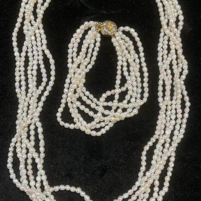 2 Seed Pearl Necklace & Bracelet Set, Silver Clasp
