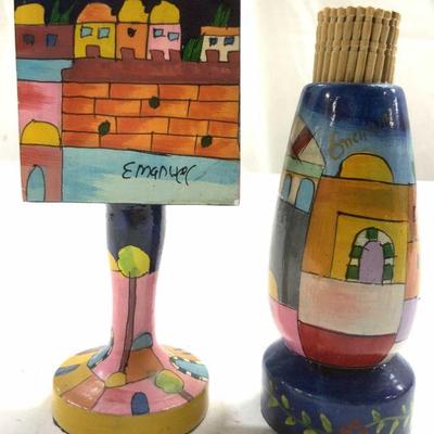 Lot 2 Hand Painted Matchbox & Toothpick Holders
