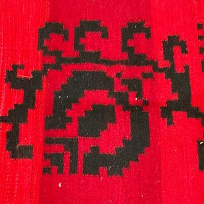 Vintage Handmade Red & Black Woven Tassel Trim Rug
